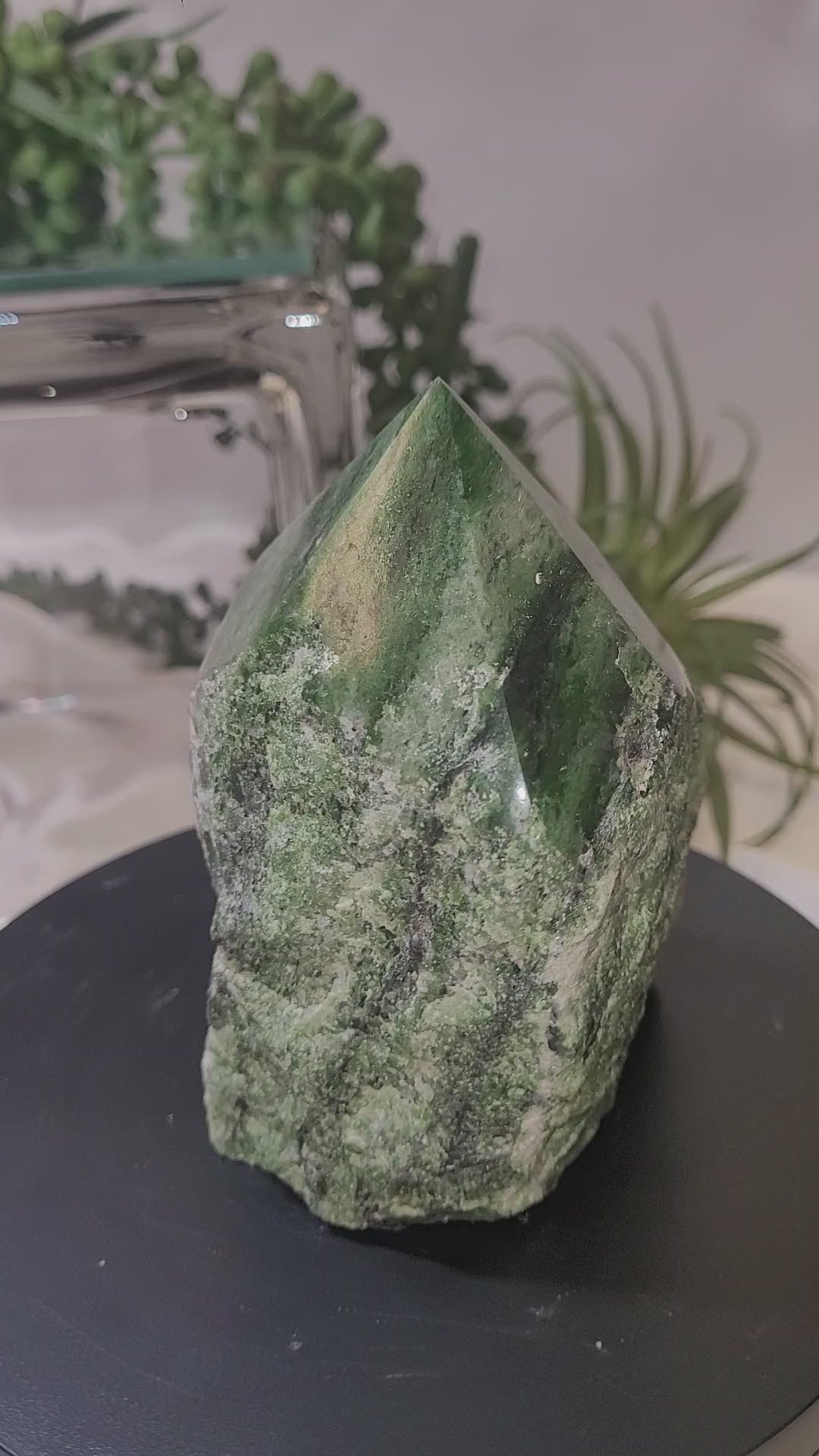 Natural Serpentine Rough Point | Green Serpentine Crystal Tower | Polished Freeform Display