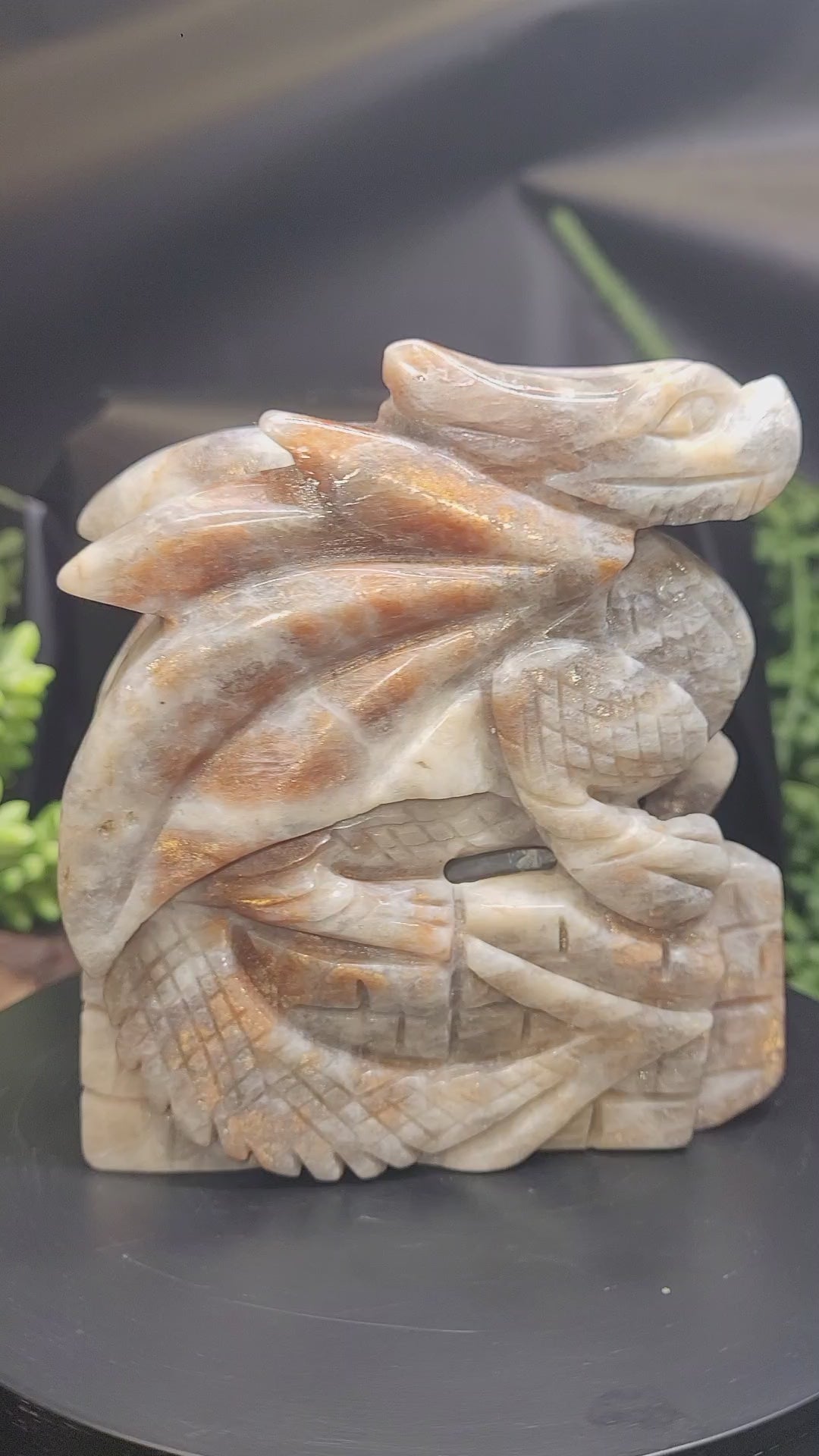 Moonstone with Sunstone Dragon • Natural Flash