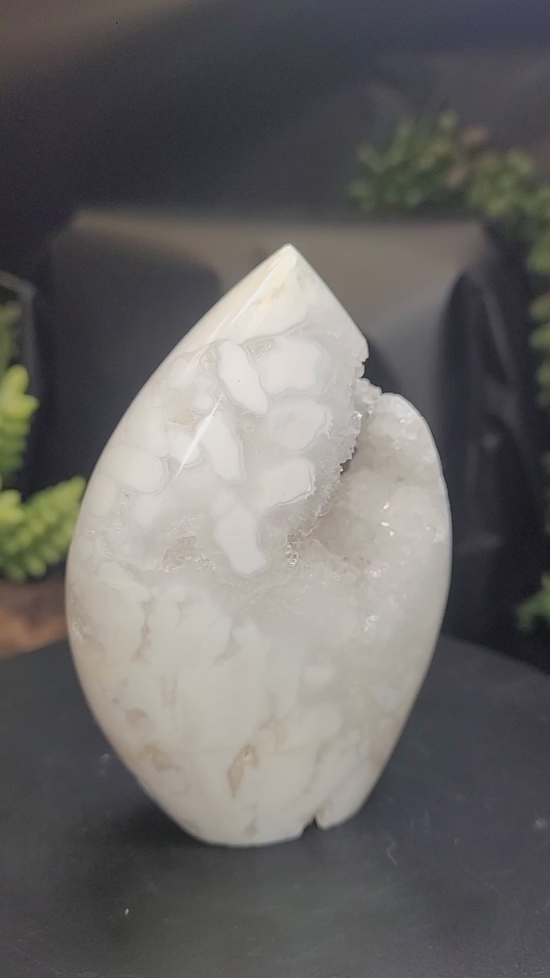 White Plume Agate Freeform • Open Druzy Window