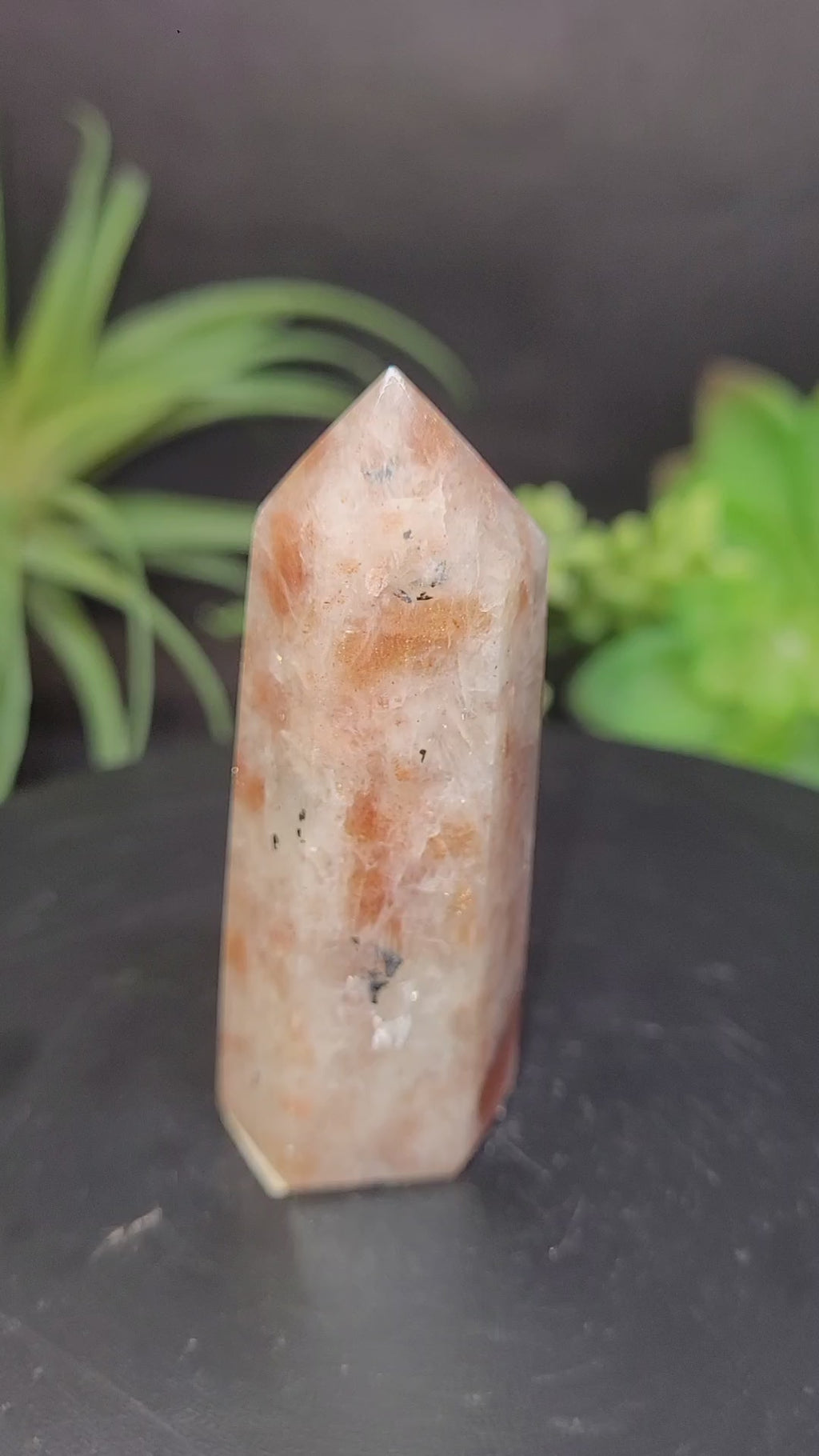Sunstone Crystal Tower | Natural Peach Sunstone Point | Copper Flash Gemstone | 62.4mm, 46g