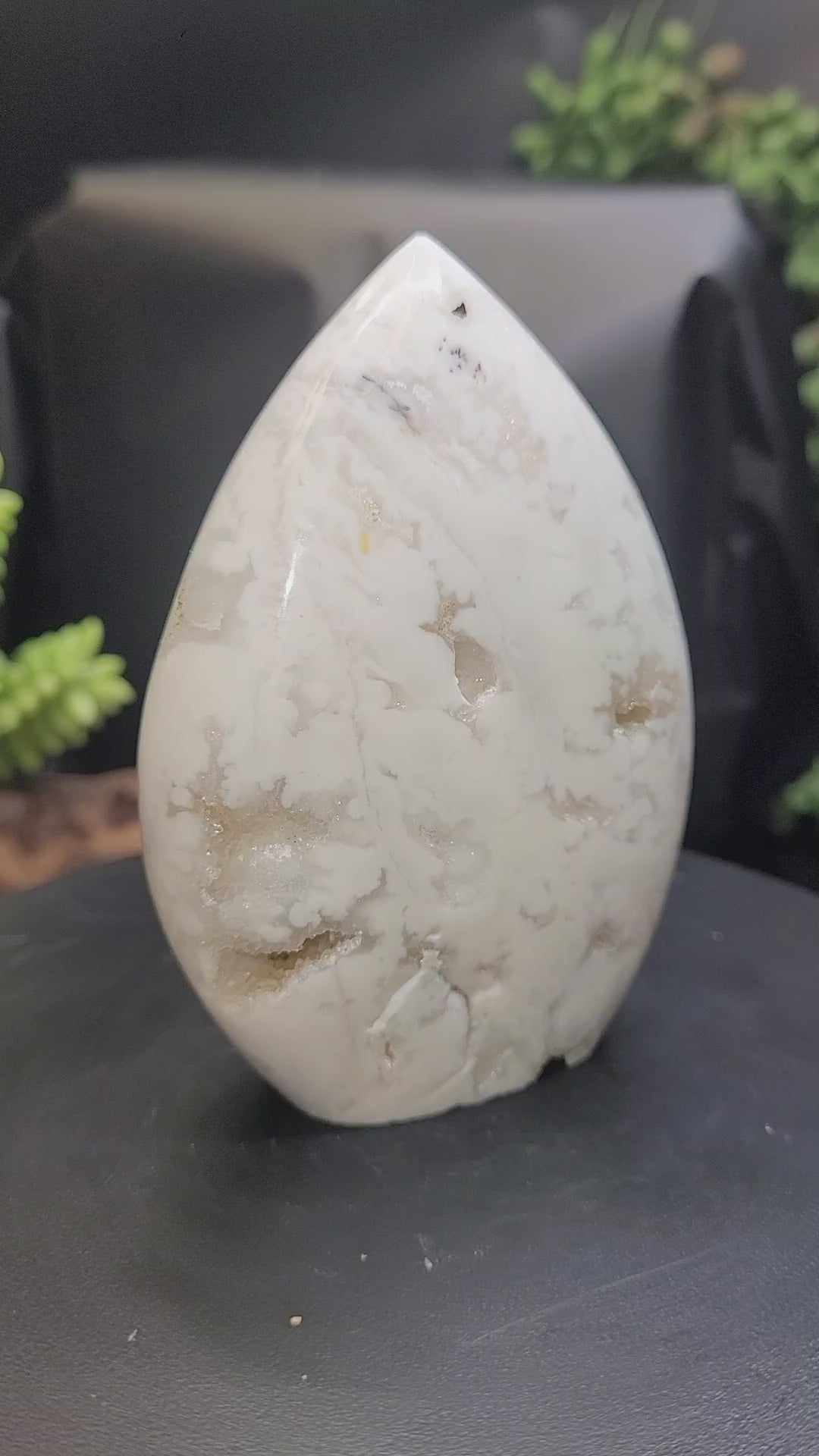 White Plume Agate Freeform • Multiple Druzy Pockets