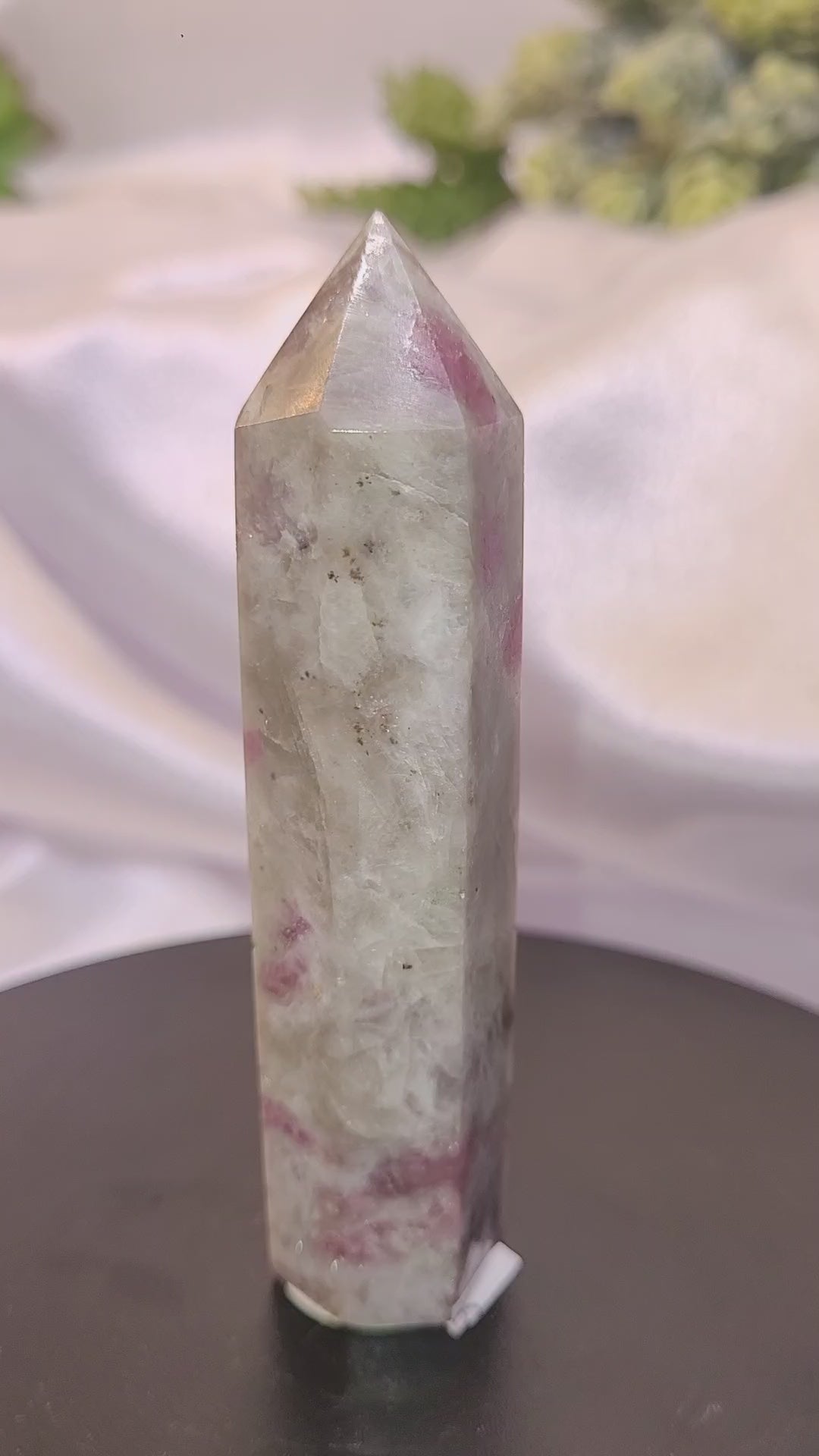 Pink Rubellite Tourmaline in Quartz Crystal Tower