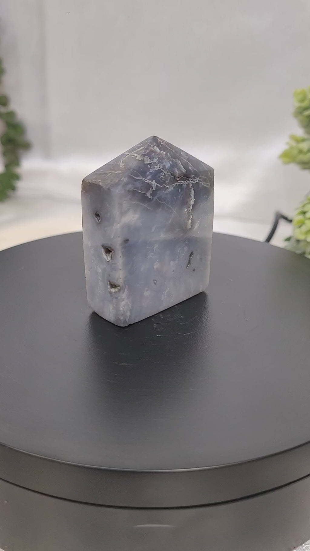 Blue Plume Agate Tower ~ Seafoam Veil