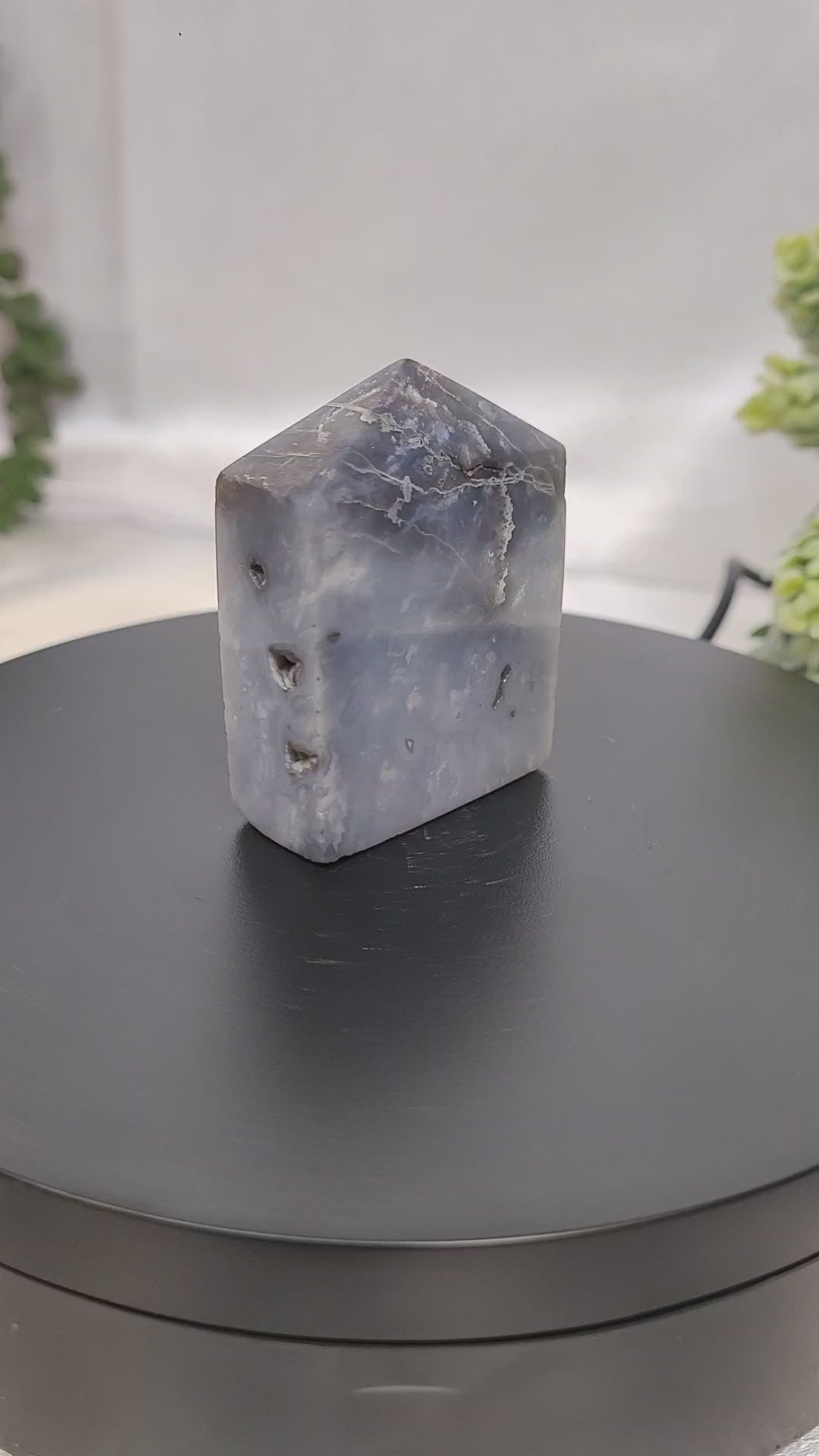 Blue Plume Agate Tower ~ Seafoam Veil