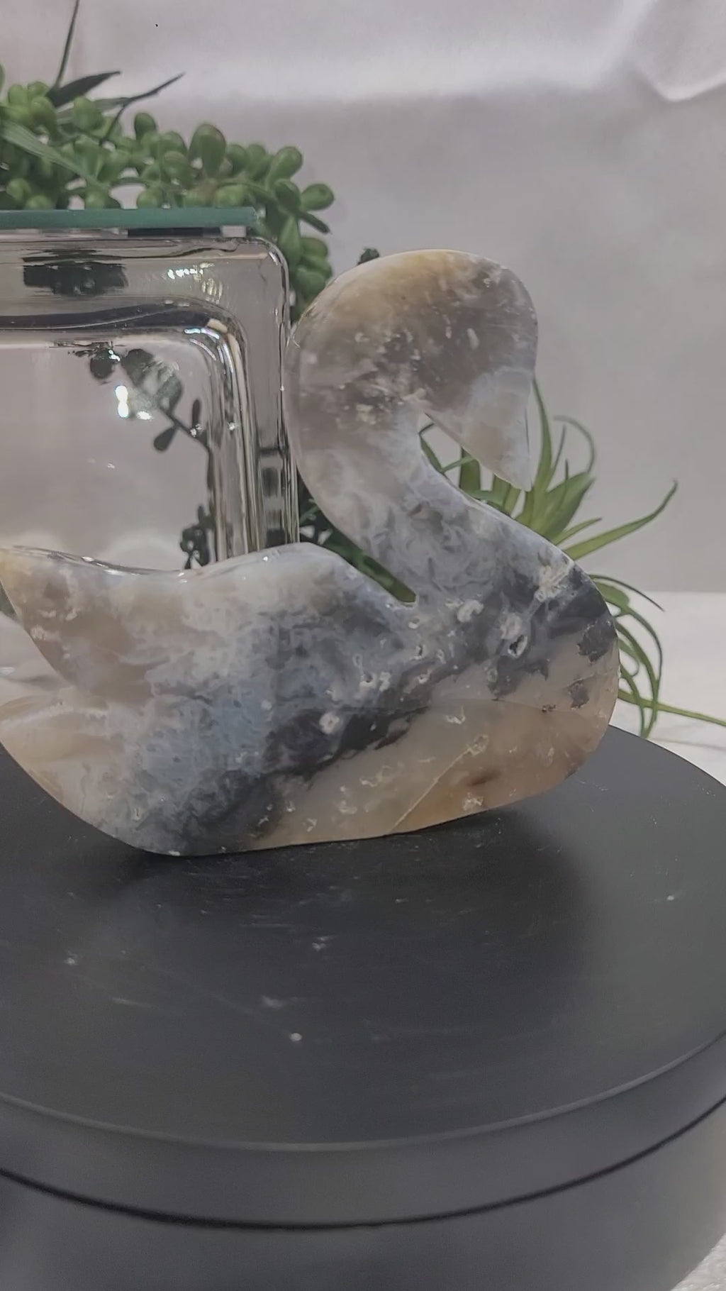 Blue Plume Agate Swan Carving | Natural Agate Crystal Swan | Collector Display Piece