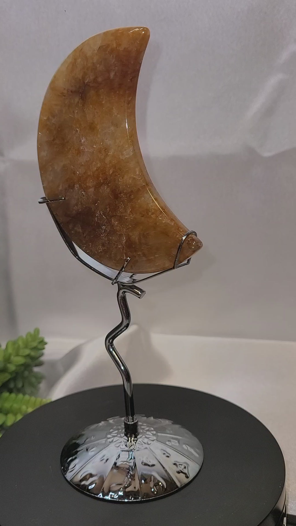 Fire Quartz Crescent Moon on Stand