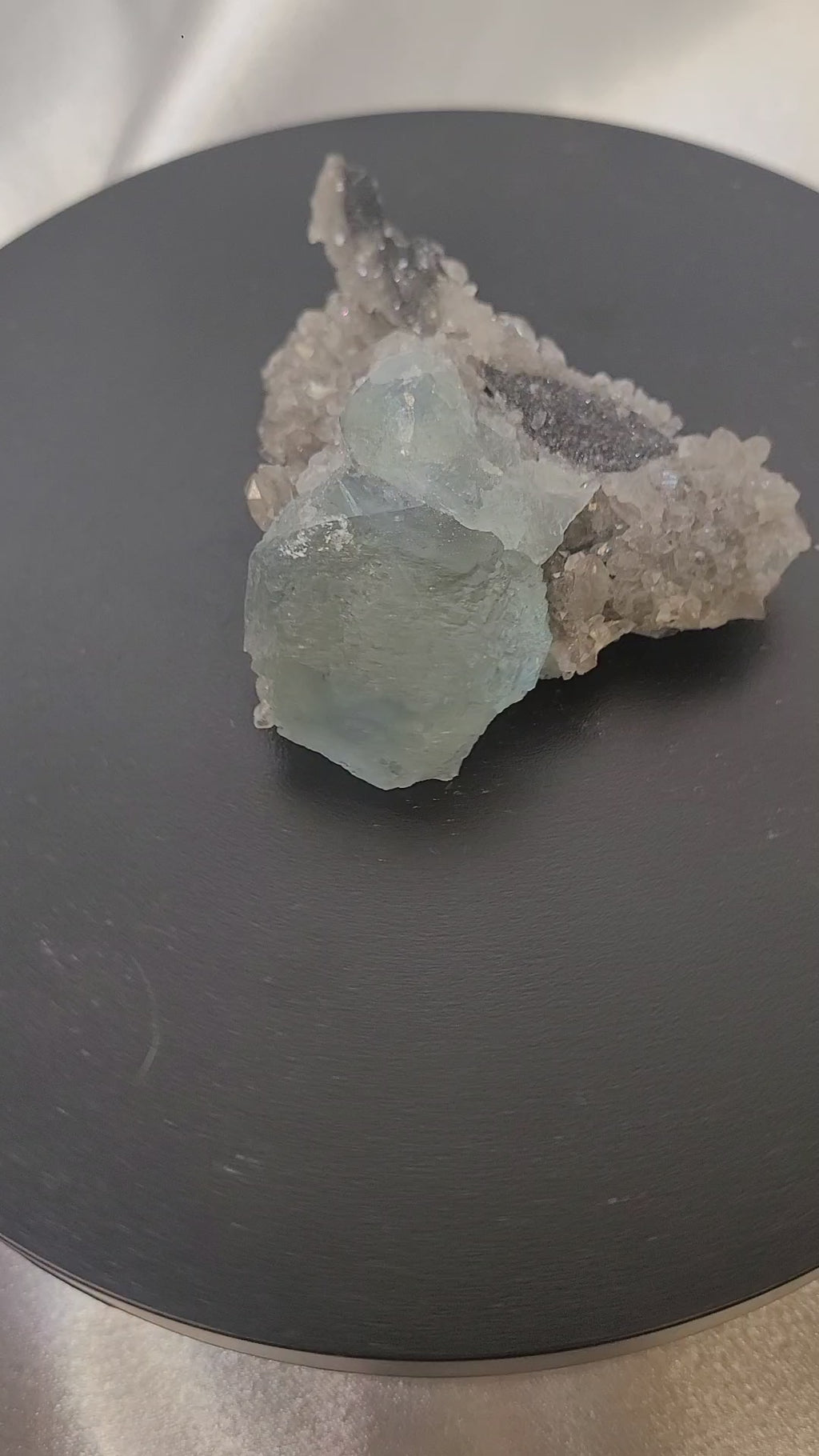 Blue Fluorite on Druzy Quartz Matrix