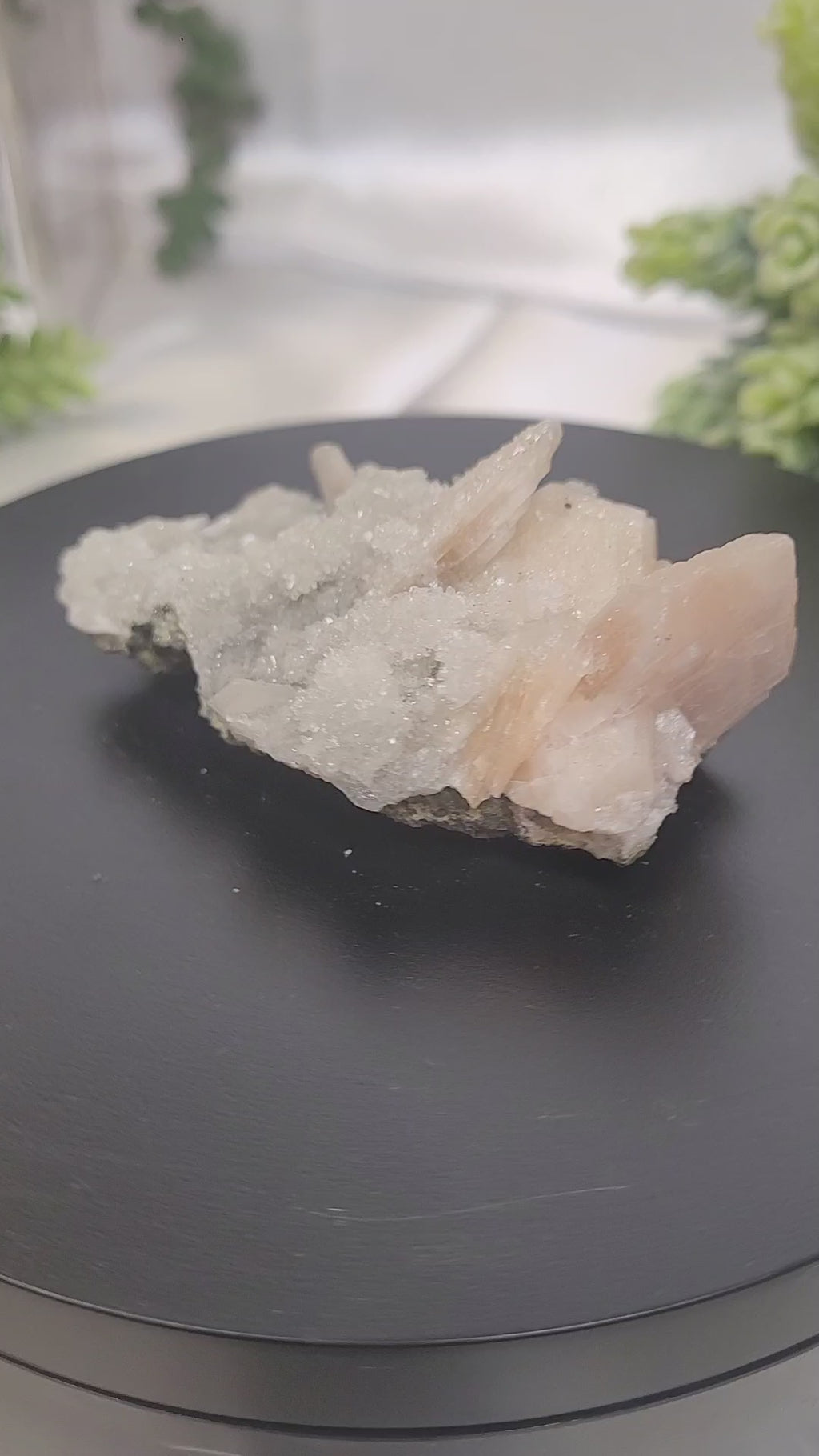Pink Stilbite on Druzy Quartz Specimen