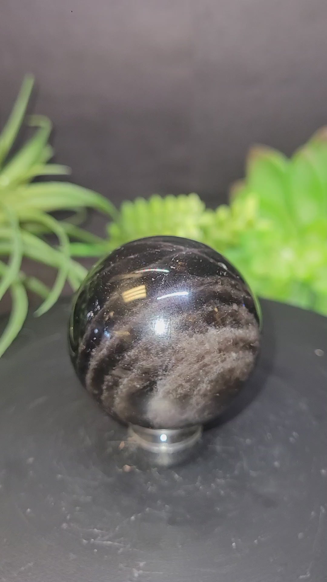 Natural Black Morion Quartz Sphere | 39.3mm Polished Crystal Sphere | 84g