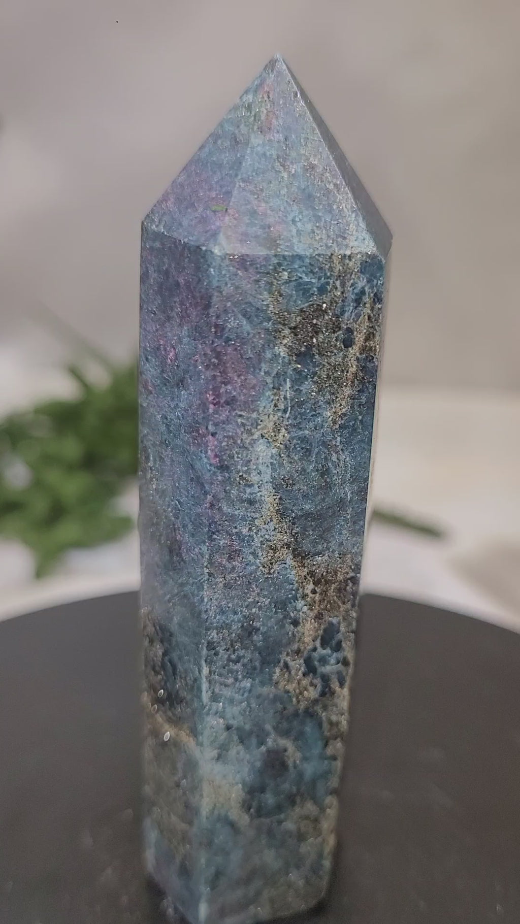 Ruby in Kyanite Tower |UV Reactive  90.7mm Natural Crystal Point | Fluorescent Ruby & Blue Kyanite Generator