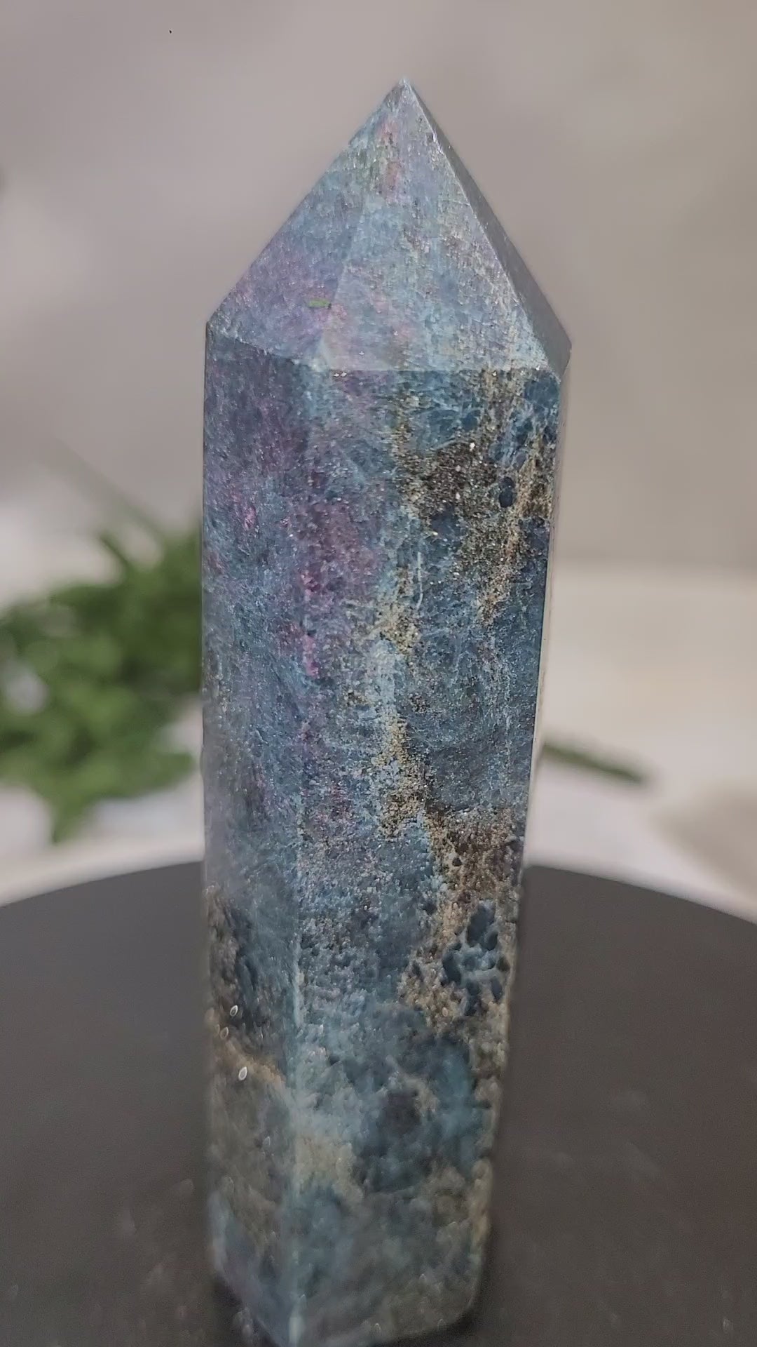 Ruby in Kyanite Tower |UV Reactive  90.7mm Natural Crystal Point | Fluorescent Ruby & Blue Kyanite Generator