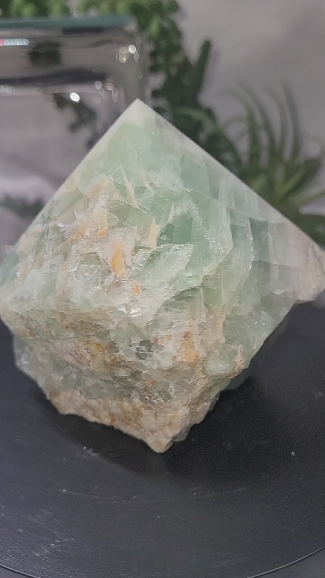 Green Fluorite Rough Point Specimen | Polished Crystal Point with Natural Matrix | 500g Display Piece