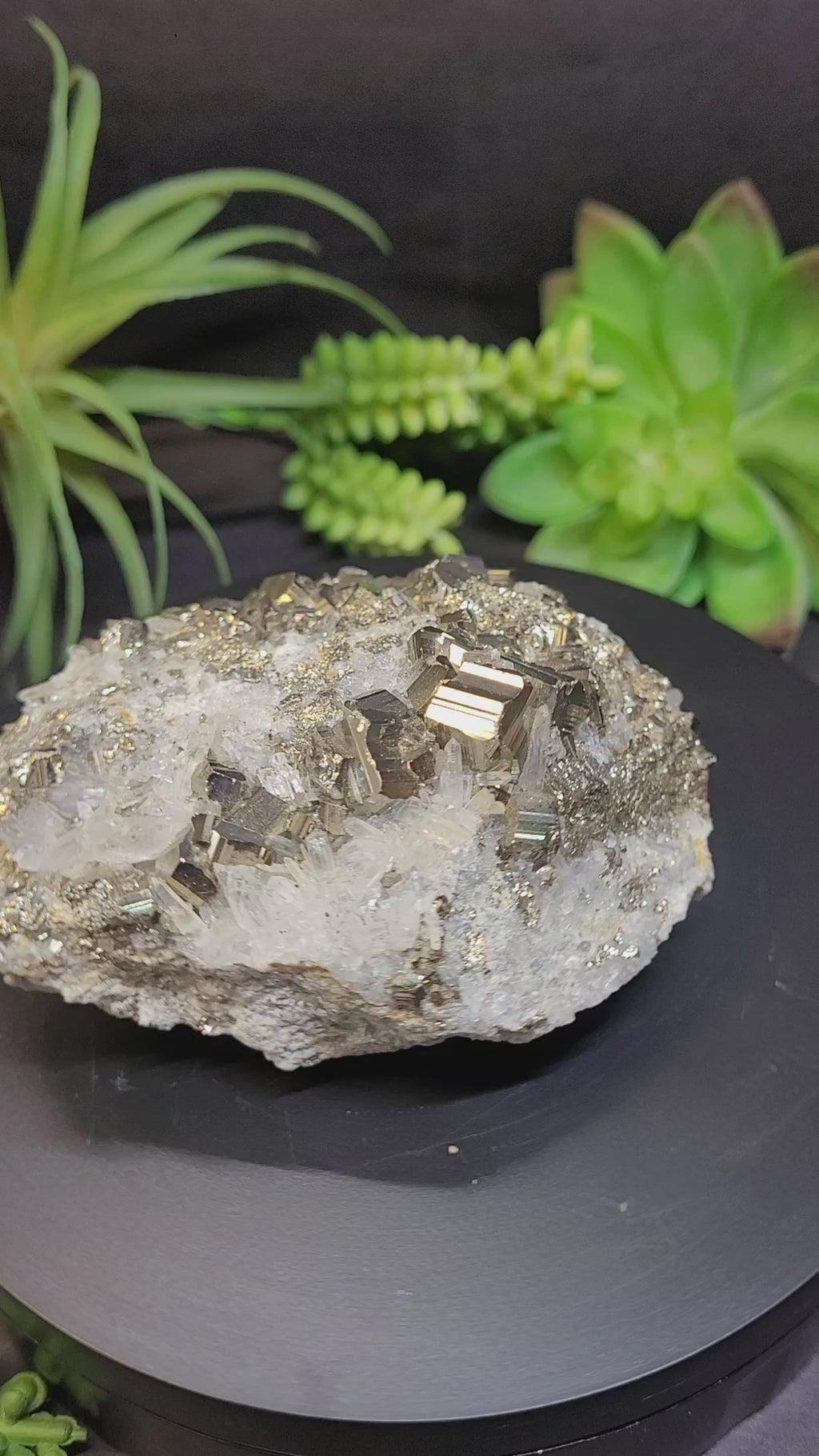 Pyrite & Quartz Crystal Cluster | Sparkling Cubic Pyrite Specimen | 336g Natural Collector Display