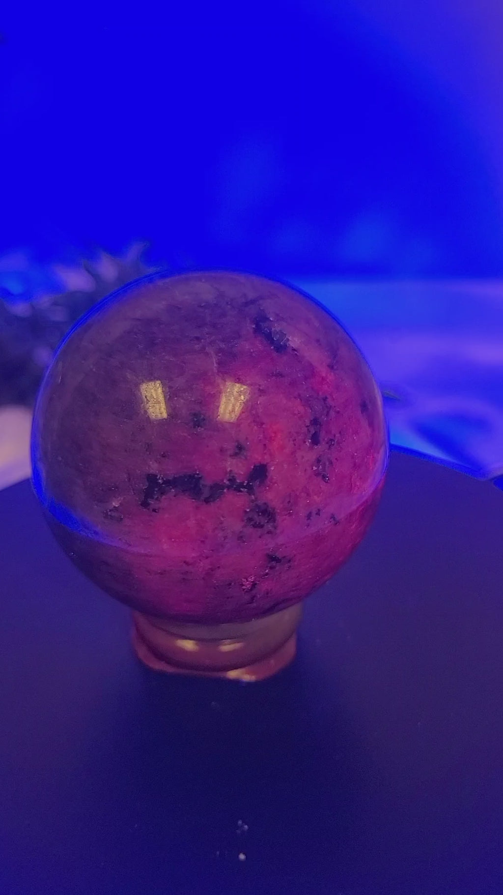 Ruby in Kyanite Sphere | 54.6mm Crystal Sphere | Natural Ruby & Blue Kyanite Crystal Ball | Fluorescent Under UV