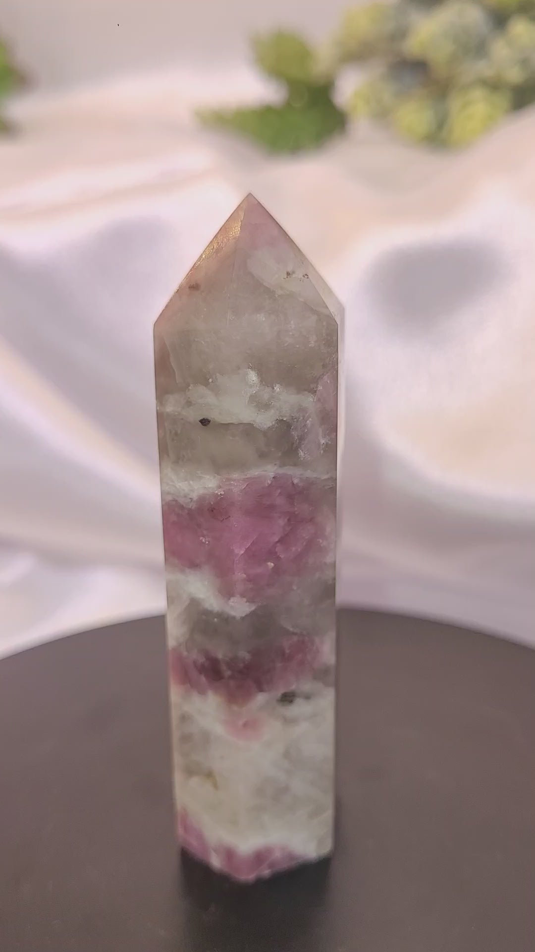 Pink Rubellite Tourmaline in Quartz Tower – 83g
