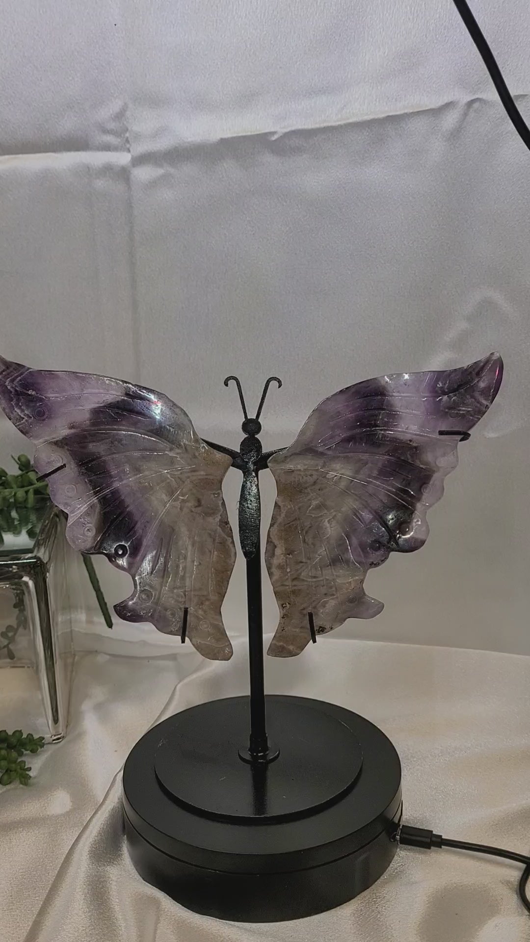 Amethyst Butterfly Wings on Stand | Large Crystal Display Sculpture | 8" Tall