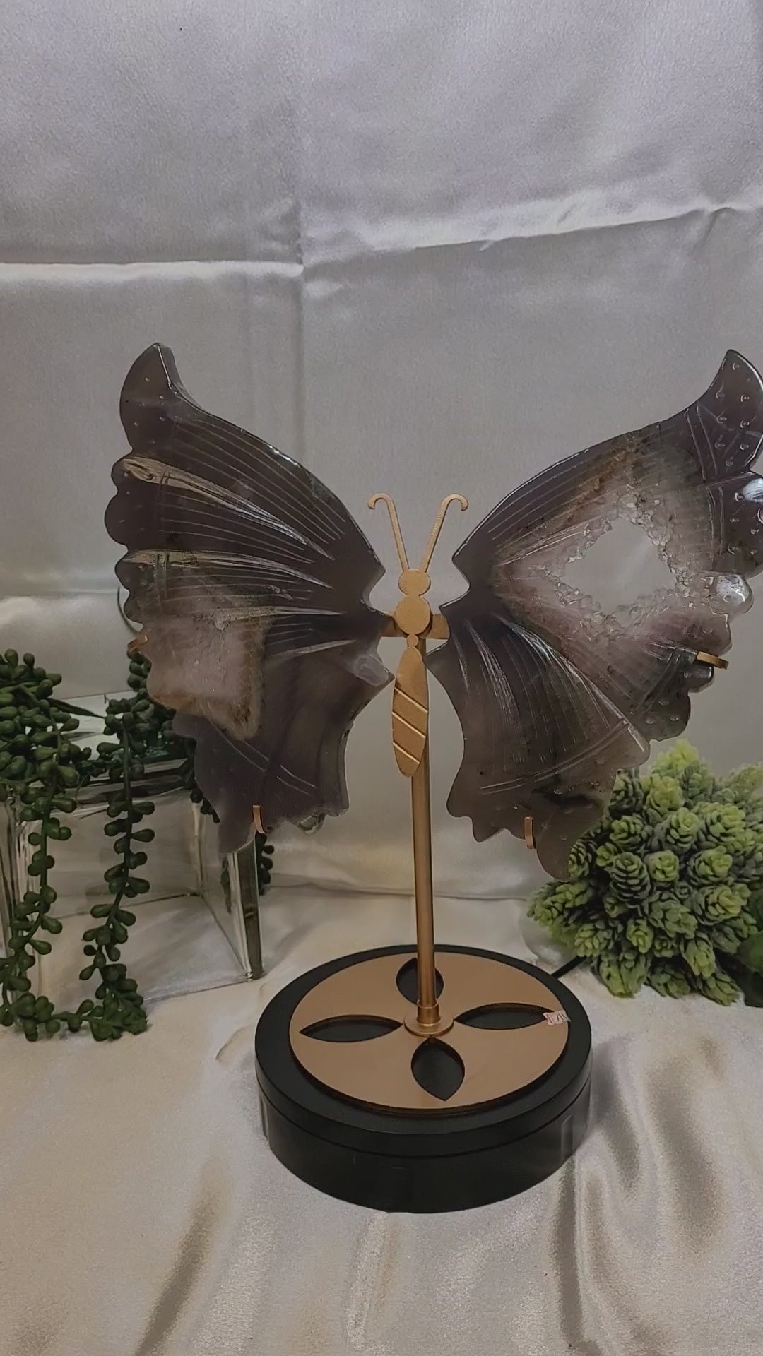 Druzy Agate Large Butterfly Wings on stand